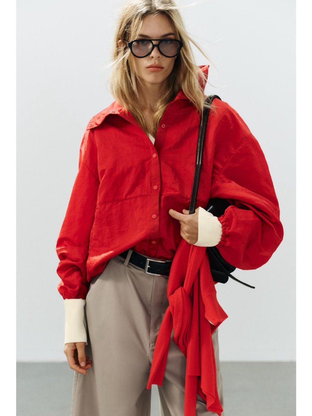 Zara Red Bomber-Style Button Front Jacket
